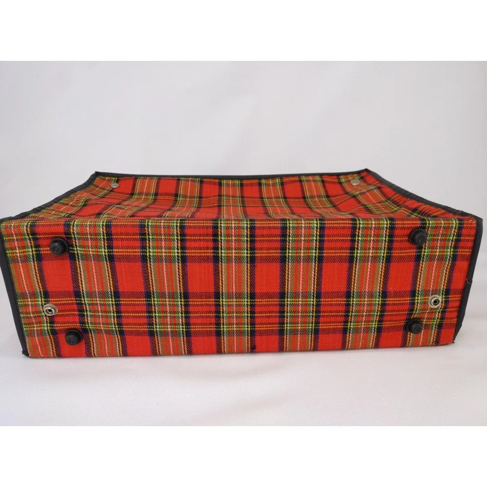 Vintage‎ 60s/70s Suitcase Red Plaid Folding Collapsible Travel Bag Carry On